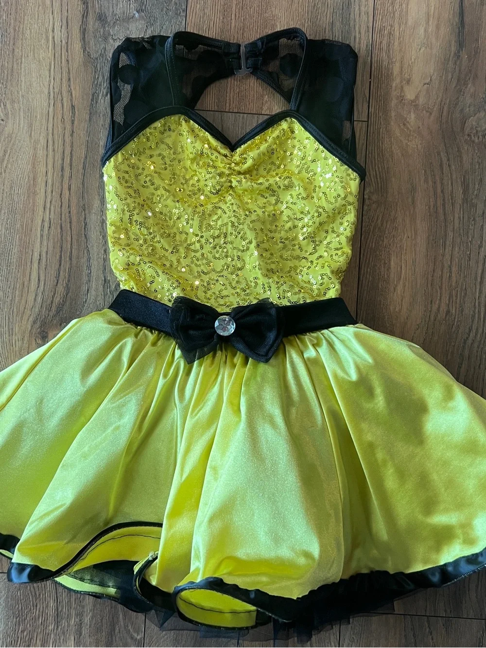 Girls Yellow Sequin Ballet Dance Halloween Size Med Costume with Black Accents
